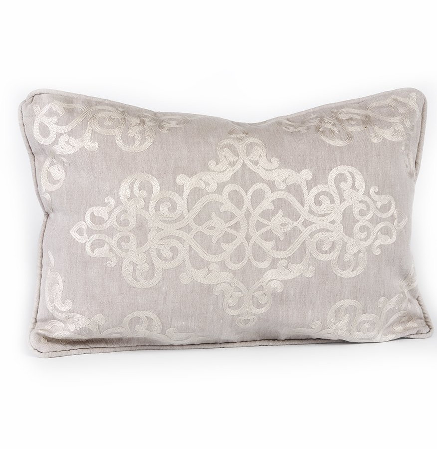 Karaca Home Classic Ekru Damask Nakışlı Kırlent