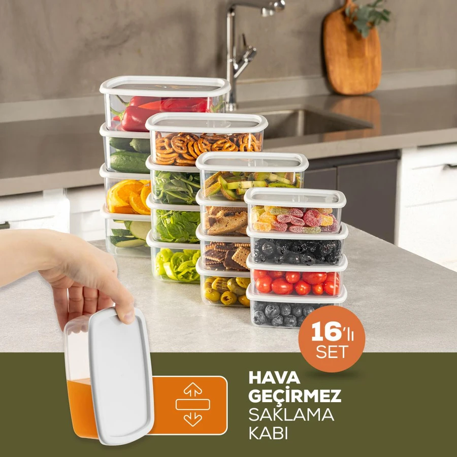 Vienev 16'lı Hava Geçirmez Saklama Kabı Seti Gri 4x(250-500-750-1200 Ml)