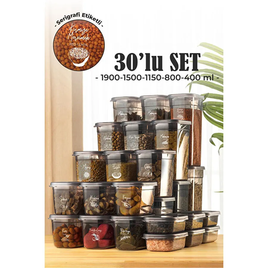 Vienev 30'lu Peggy Dikdörtgen Saklama Kutusu Seti 6x(1,9 1,5 1,15 0,8 0,4 Li̇tre) Serigrafi Etiketli