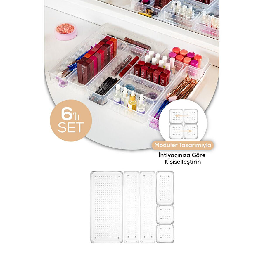 Vienev 6'lı Çekmece Içi - Dolap Içi Banyo Makyaj Takı Düzenleyici Organizer