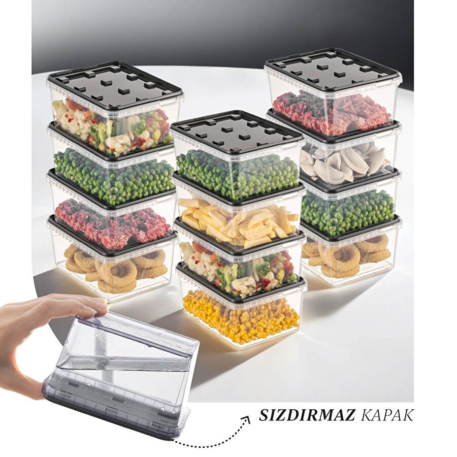 Vienev 12'li 1,5 Litre Block Buzdolabı Ve Derin Dondurucu Sızdırmaz Saklama Kabı Şeffaf Antrasit