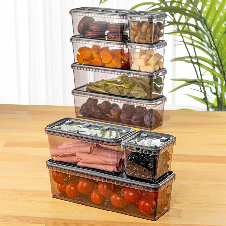 Vienev 9'lu Block Sızdırmaz Saklama Kabı Seti 3x(1,4 0,9 0,4 Li̇tre)antrasit