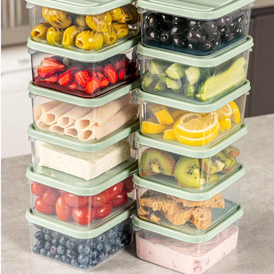 Vienev 12'li 350 Ml Buzdolabı Dondurucu Organizer Mikrodalga Ve Difrize Uygun Saklama Kabı Mint