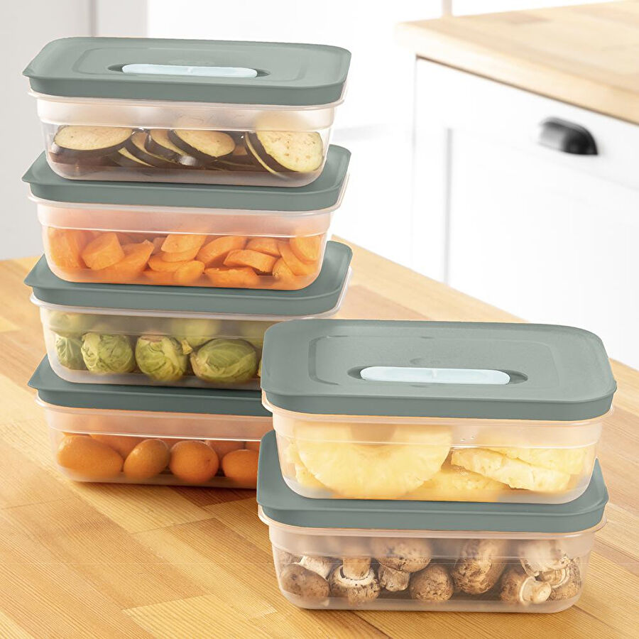 Vienev 6'lı Hava Kanallı Ayarlanabilir Sebze Ve Meyve Saklama Kabı 6x(1,15 lt) yeşil