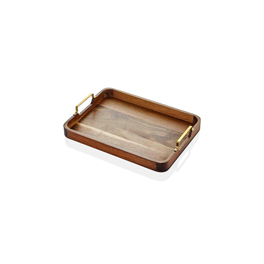 The Mia Natura Metal Kollu Akasya Tepsi 38x28 Cm