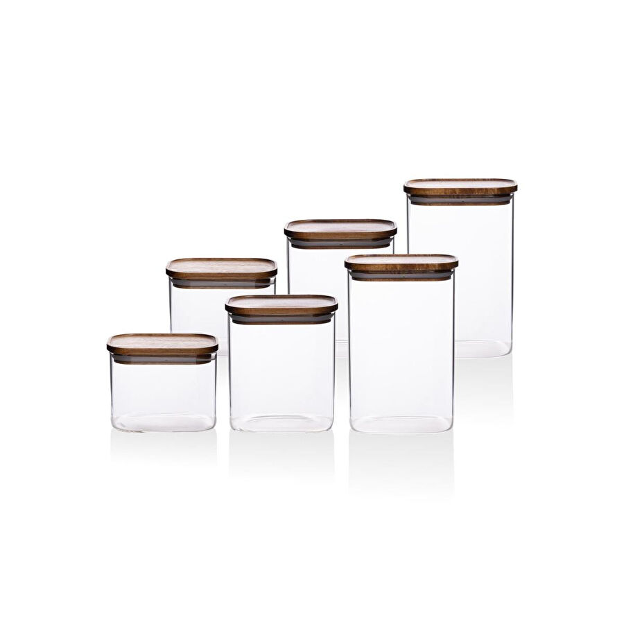 The Mia Akasya Dikdörtgen Cam Kavanoz Seti 6 Parça