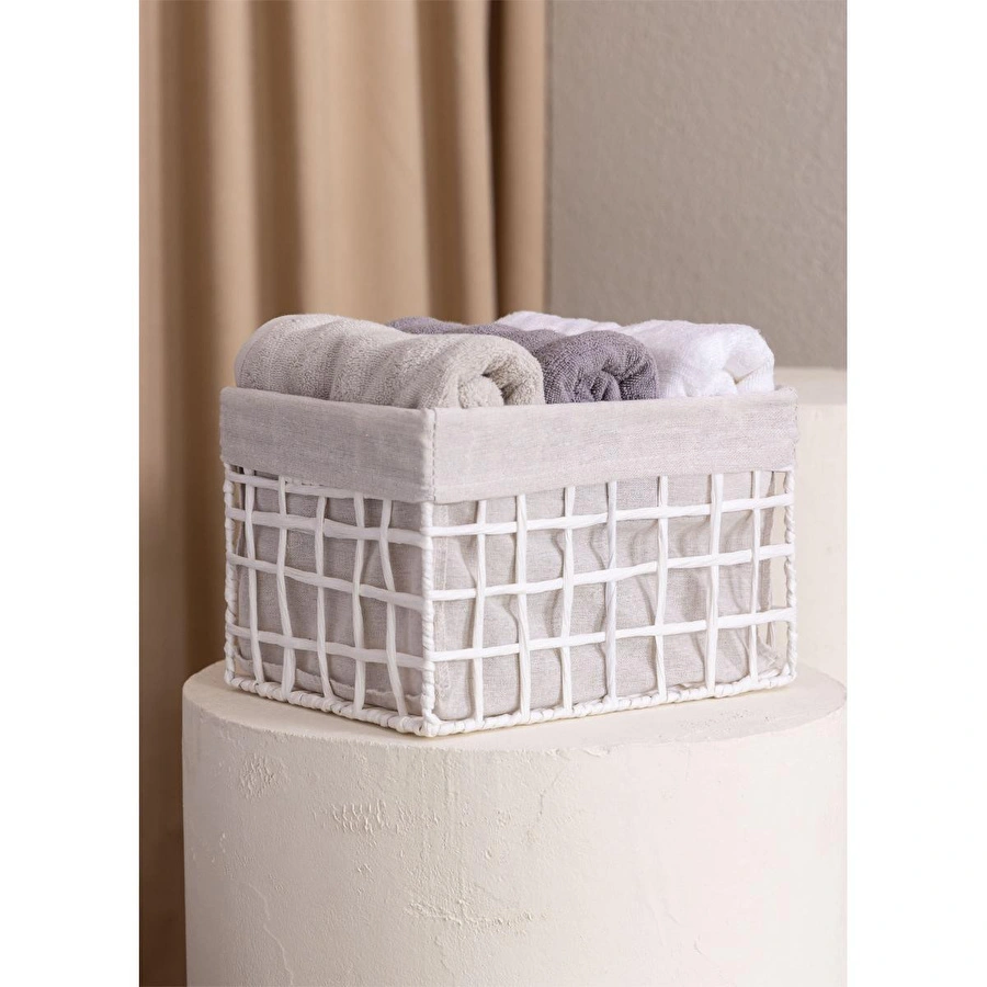 The Mia Braid Hasır Organizer Sepet Beyaz 30x22x19 Cm