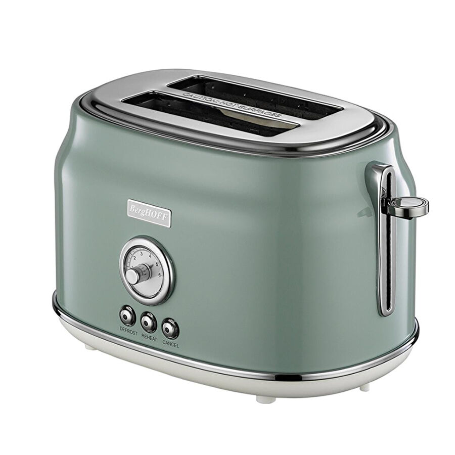 Berghoff Gem Retro 2 Dilim Ekmek Kızartma Makinesi – 815 W, Paslanmaz Çelik Gövde | Mint Yeşil