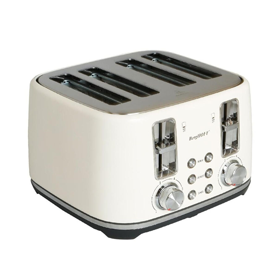 Berghoff Gem Concept 4 Dilim Ekmek Kızartma Makinesi – 1800 W, Çift Kontrol Paneli | Vanilya Krem