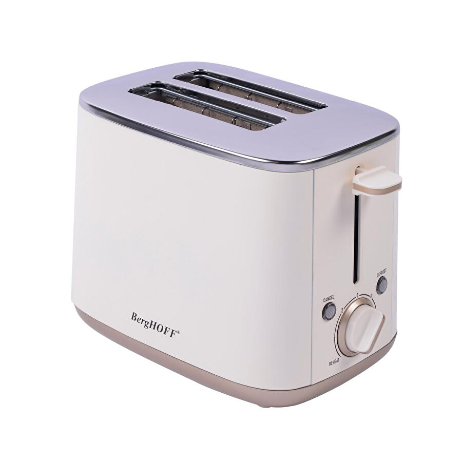 Berghoff Gem Pearl 2 Dilim Ekmek Kızartma Makinesi – 1000 W, Paslanmaz Çelik | Vanilya Krem