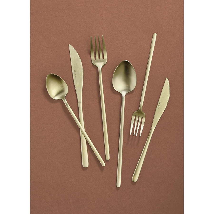 The Mia Giallo Çatal Kaşık Bıçak Takımı Mat Gold 36 Parça