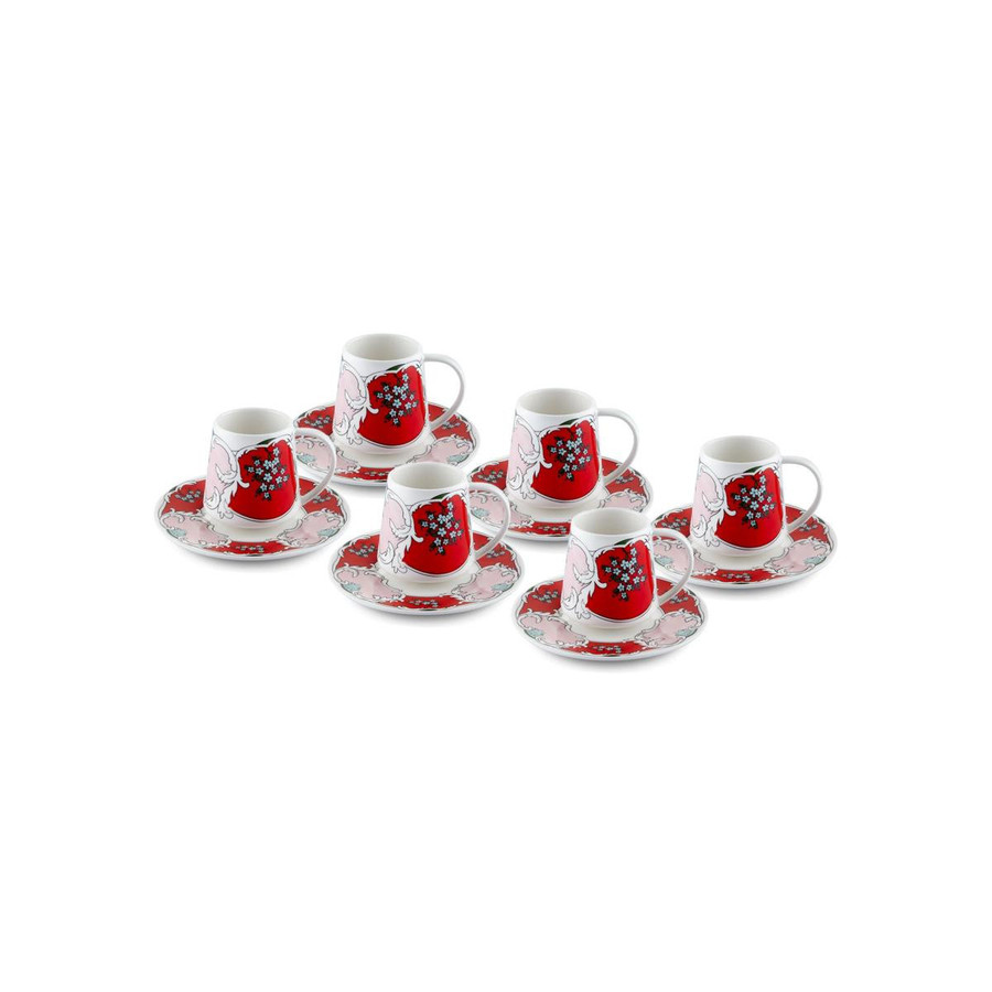 The Mia Amore Red Türk Kahvesi Fincanı 6 Kişilik 100 Cc