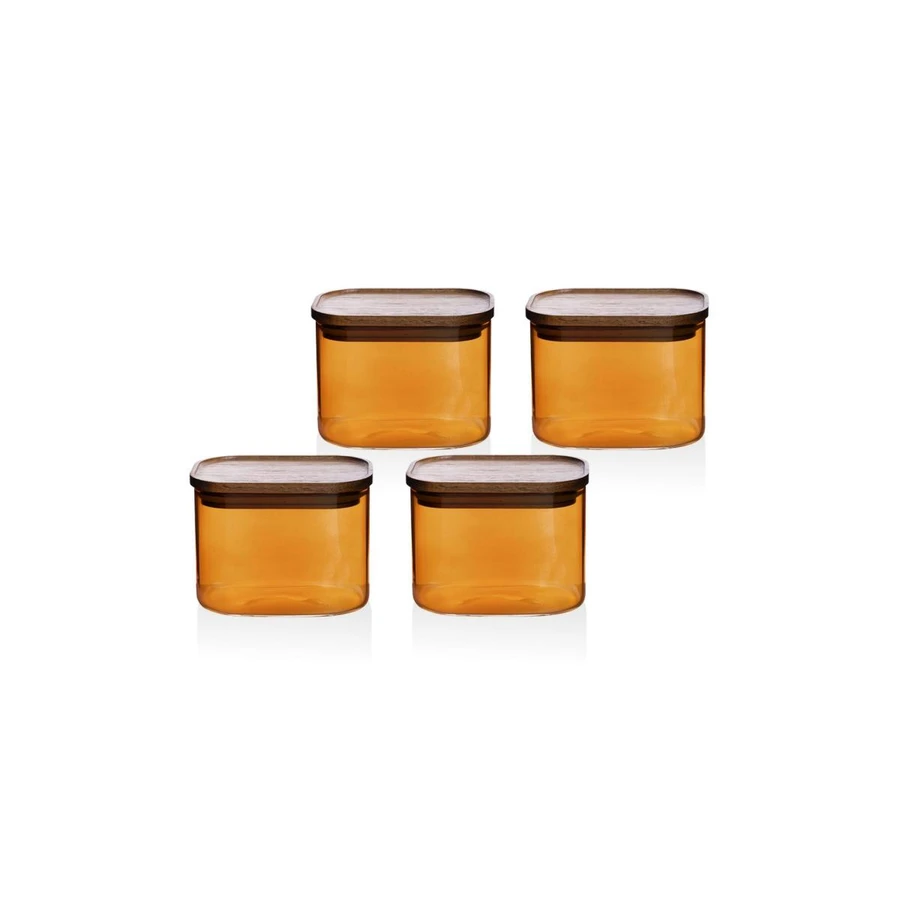 The Mia Akasya Dikdörtgen Cam Kavanoz Seti Amber 4 Parça 500 Ml