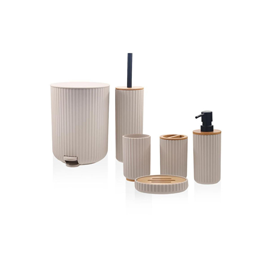 The Mia Stripe Banyo Seti Krem 6 Parça