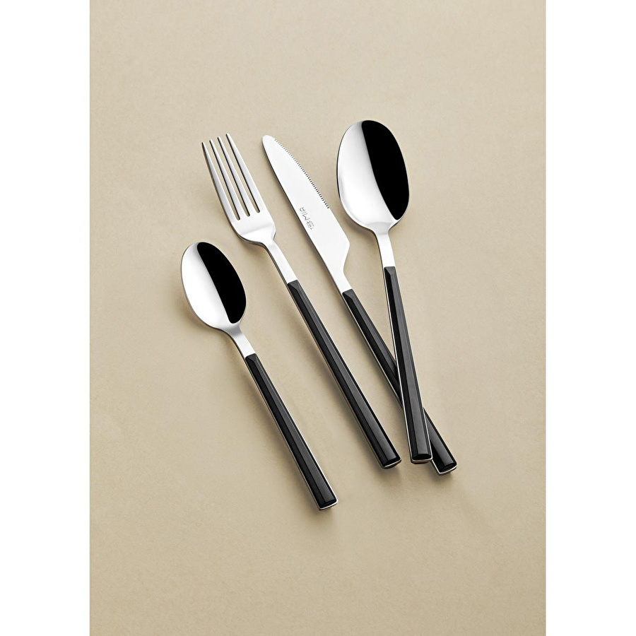 The Mia Shadow Çatal Kaşık Bıçak Takımı Siyah Gümüş 24 Par