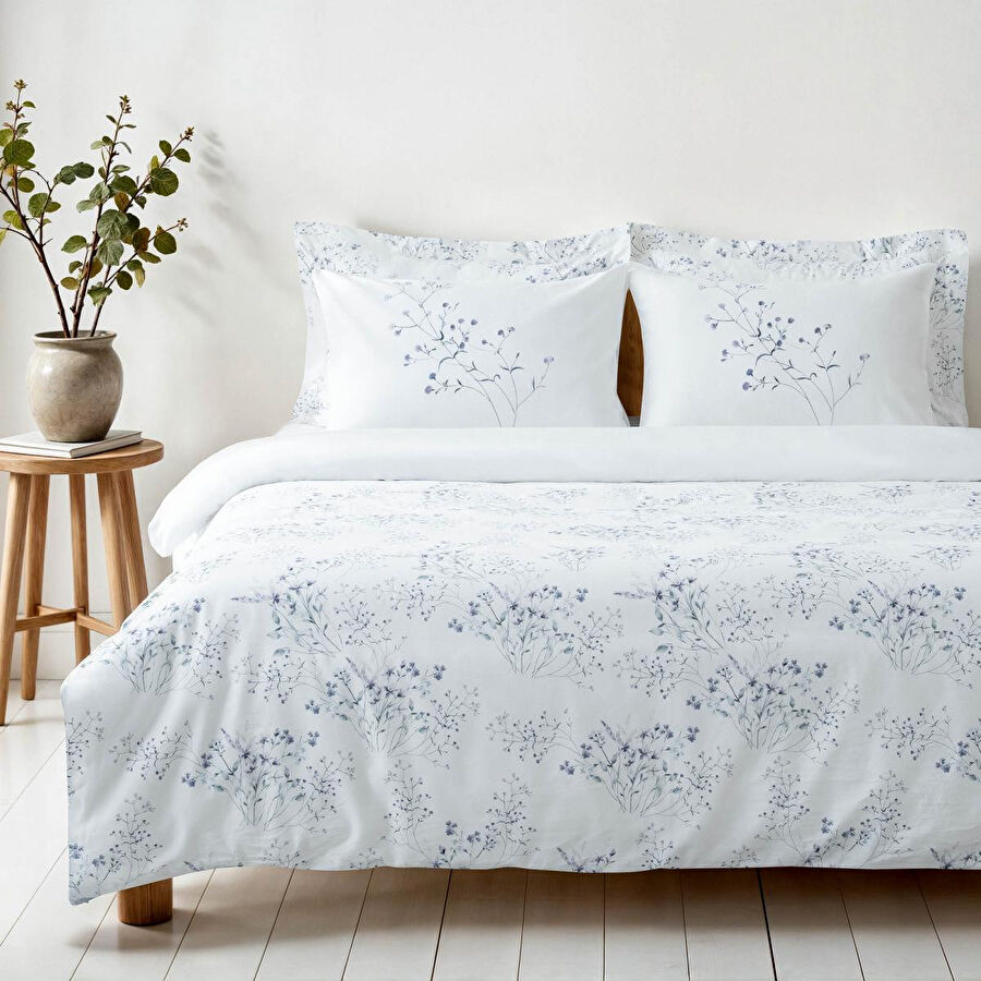 Green Black Lavena Çift Kişilik Nevresim Takımı %100 Pamuk 210 Tc 83 Tel Saten Digital Baskılı Krem-lila