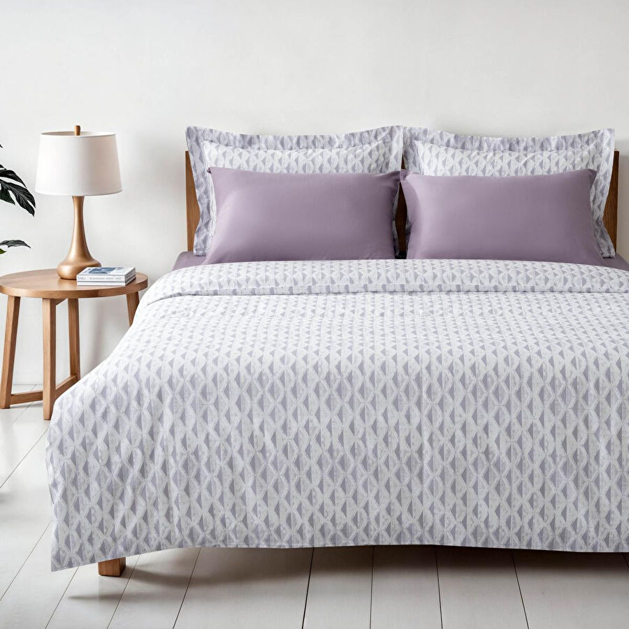 Green Black Tria Çift Kişilik Nevresim Takımı %100 Pamuk 210 Tc 83 Tel Saten Digital Baskılı Lila 200x220 Cm