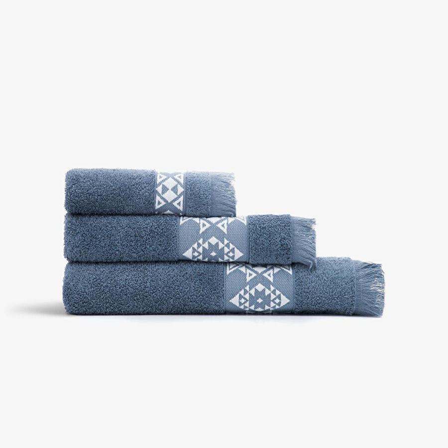 Green Black Hereke 3'lü Havlu Seti Koyu Mavi