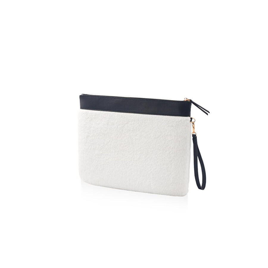 The Mia Peluş Clutch Çanta Beyaz 26x33 Cm