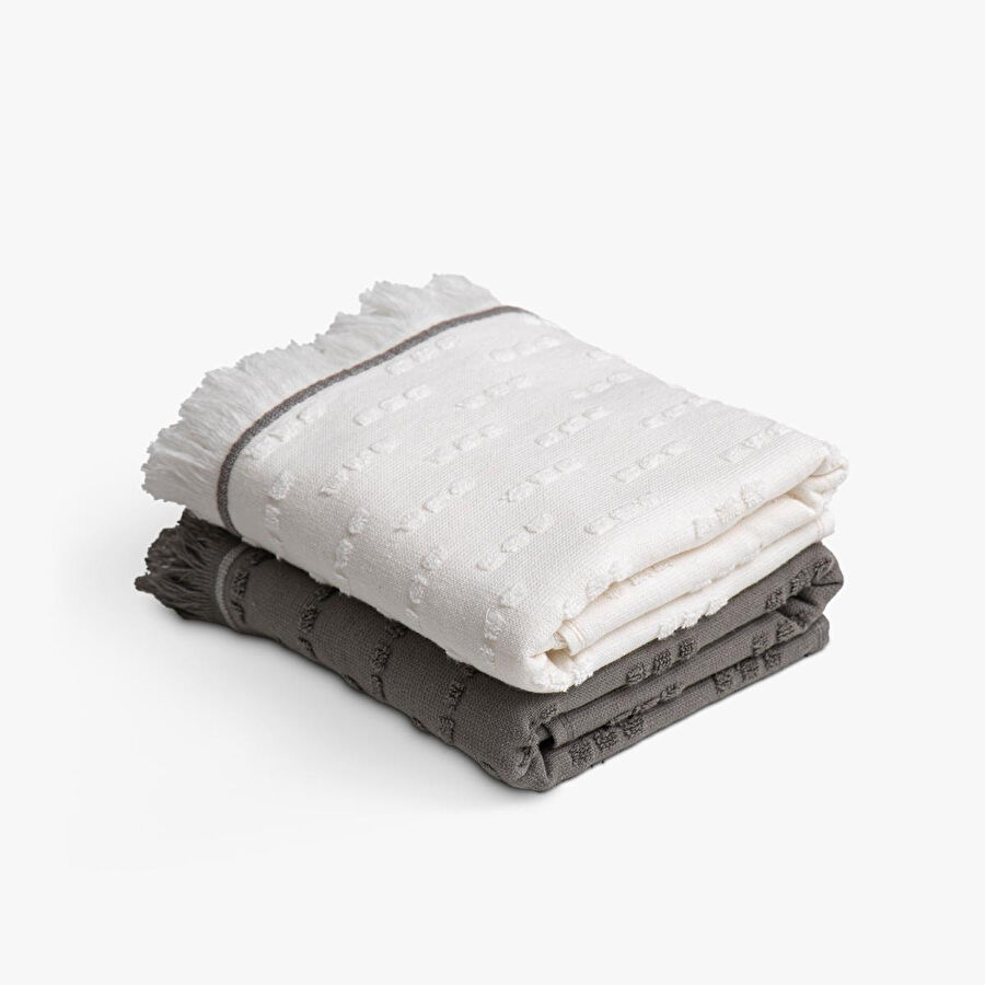 Green Black Pera 2'li Mutfak Havlusu Krem-antrasit