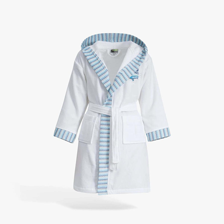 Green Black Power Erkek Çocuk Bornoz Beyaz