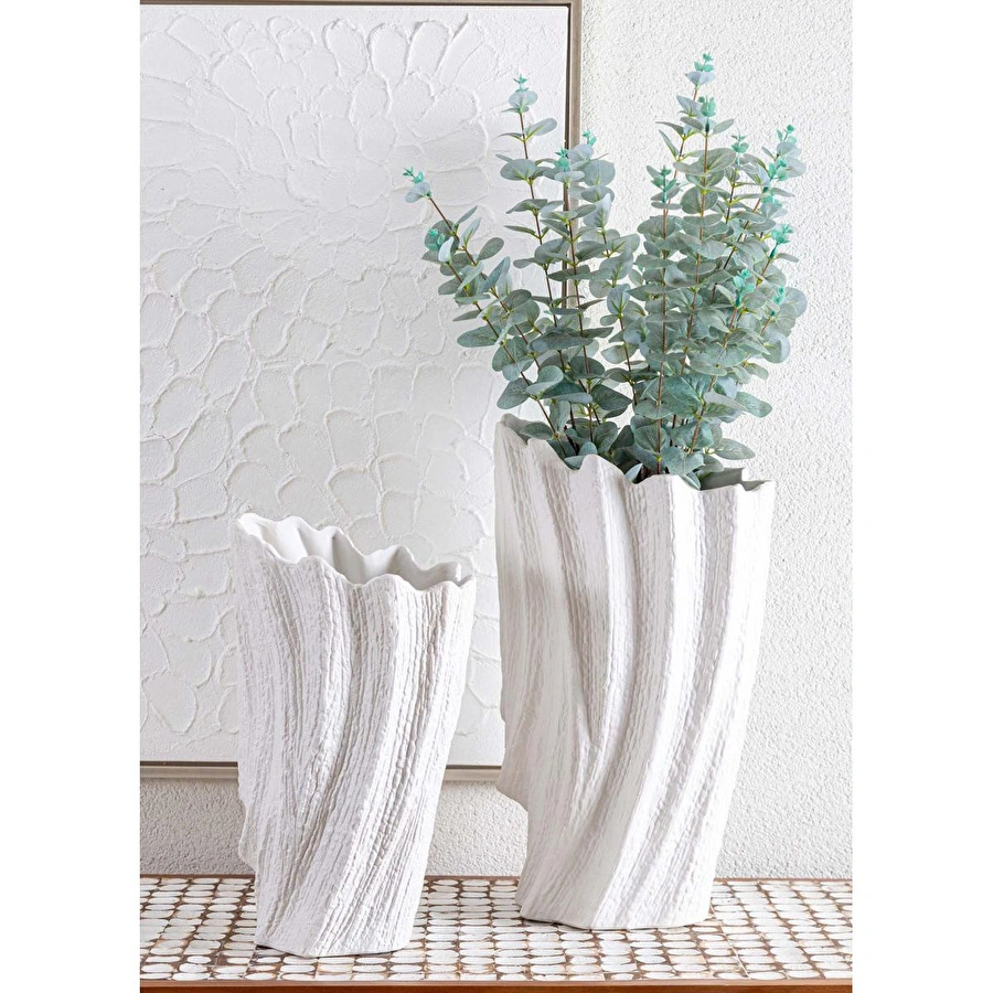 The Mia Licia Seramik Vazo Beyaz 29x19x47 Cm