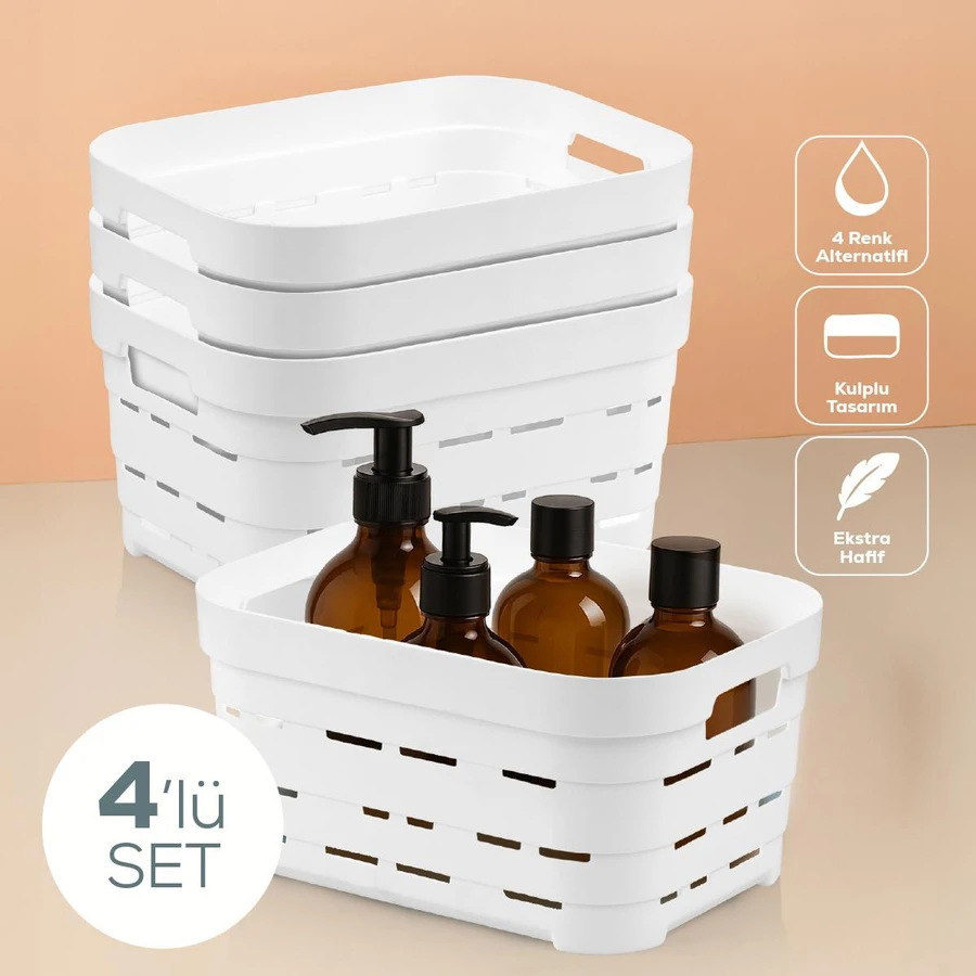 Vienev 4'lü 3,8 Litre Delikli Saklama Kutusu Beyaz