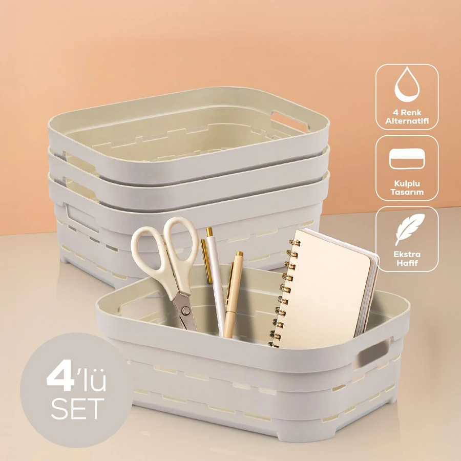 Vienev 4'lü 2,8 Litre Delikli Saklama Kutusu Bej