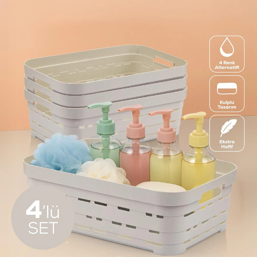 Vienev 4'lü 8,2 Litre Delikli Saklama Kutusu Bej