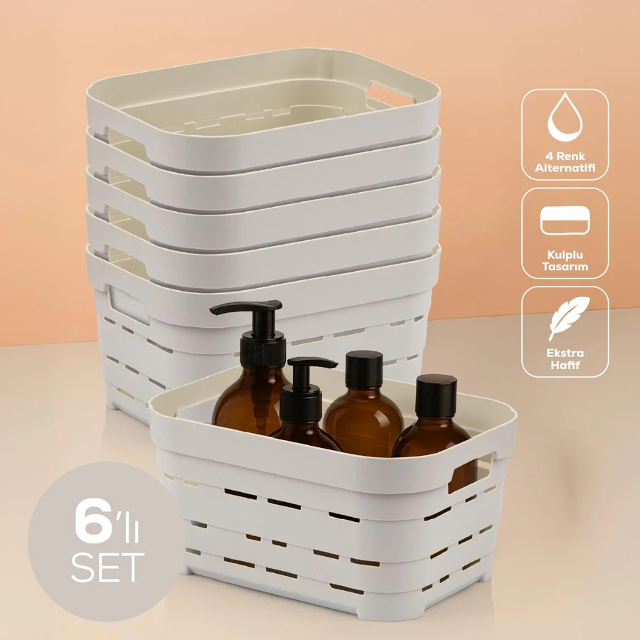 Vienev 6'lı 3,8 Litre Delikli Saklama Kutusu Bej