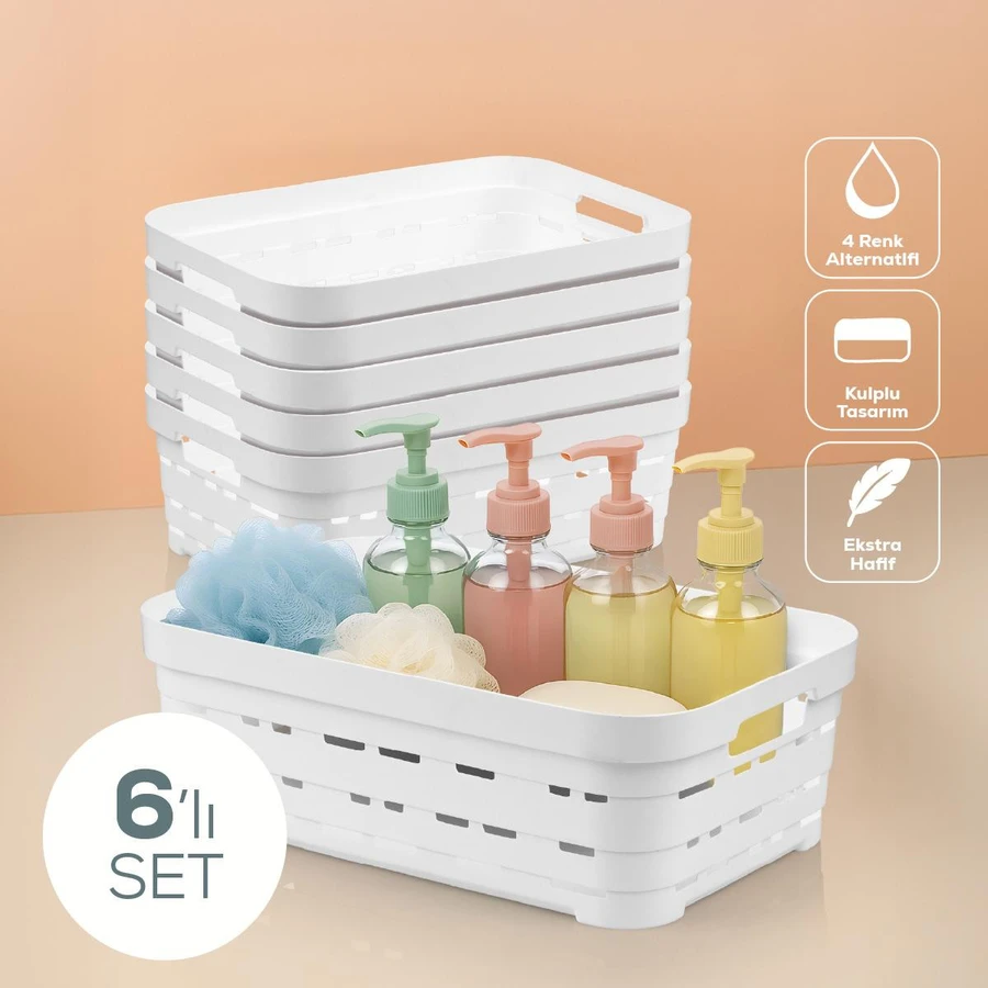 Vienev 6'lı 8,2 Litre Delikli Saklama Kutusu Beyaz