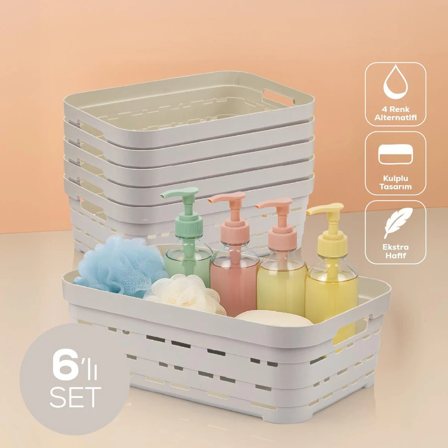 Vienev 6'lı 8,2 Litre Delikli Saklama Kutusu Bej