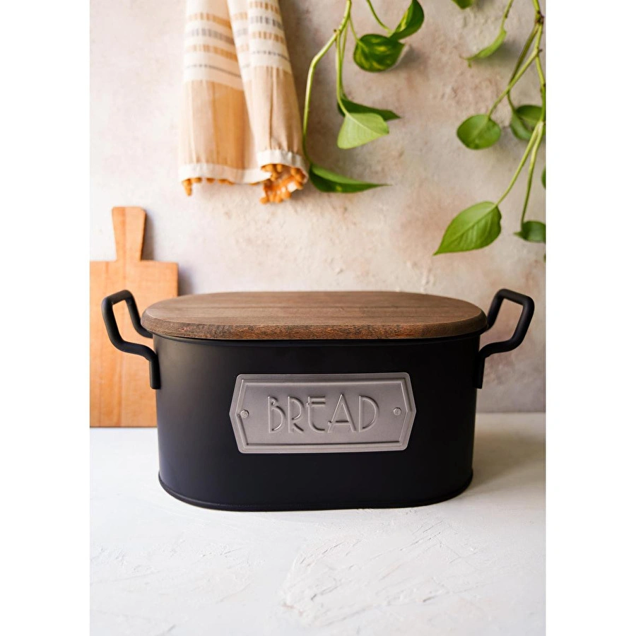 The Mia Ekmek Kutusu Ahşap Kapaklı Siyah Mgl0027