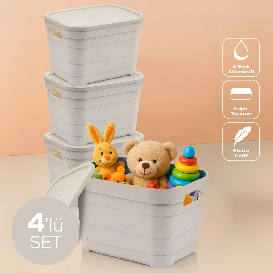 Vienev 4'lü Kapaklı 5 Litre Saklama Kutusu Bej