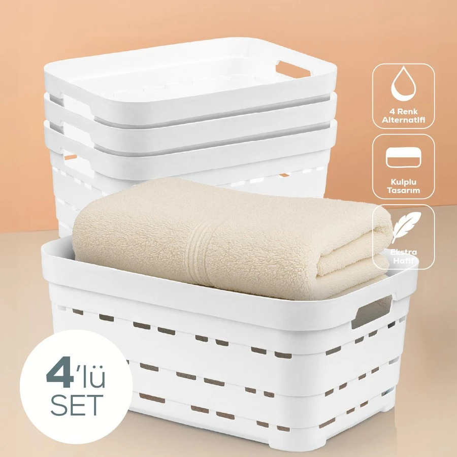 Vienev 4'lü 10,8 Litre Delikli Saklama Kutusu Beyaz