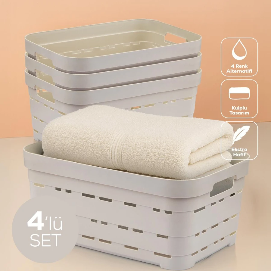 Vienev 4'lü 10,8 Litre Delikli Saklama Kutusu Bej