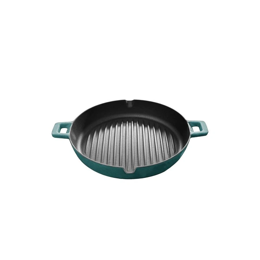 Voeux Kitchenware Profond Turkuaz Döküm Yuvarlak Izgara Tava 30 Cm