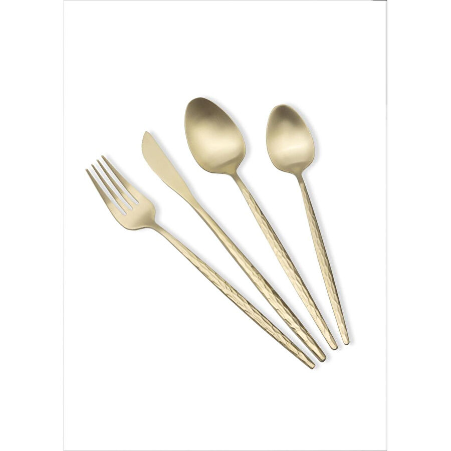 The Mia Shiny Çatal Kaşık Bıçak Takımı Mat Gold 24 Parça