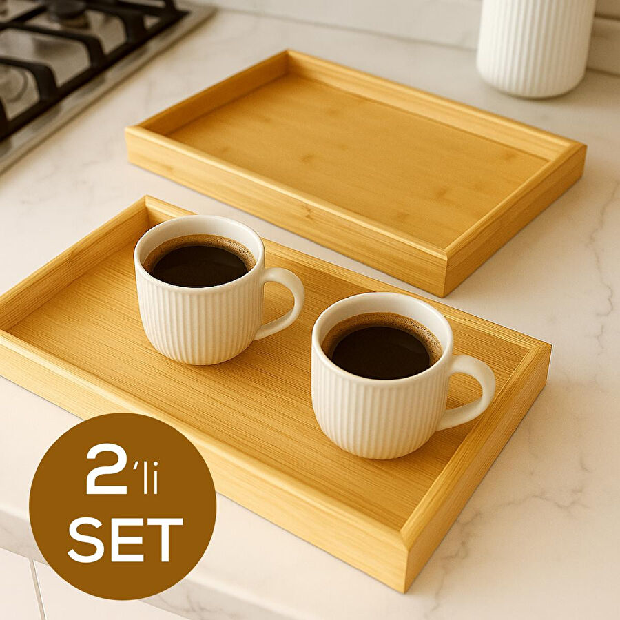 Vienev 2'li Bambu Ahşap Tepsi