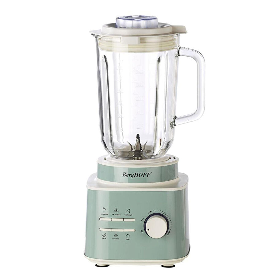 Berghoff Gem Retro 1500 W Masaüstü Blender – 1,5 L Cam Hazne, Titanyum Bıçak, Bakır AC Motor | Mint Yeşil