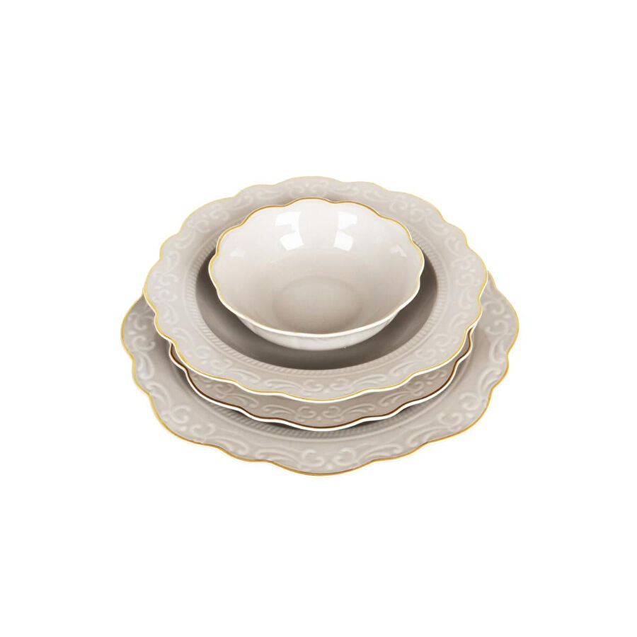 Lucky Art Laurance Taş Rengi̇ New Bone Chi̇na Yemek Takimi 24 Parça