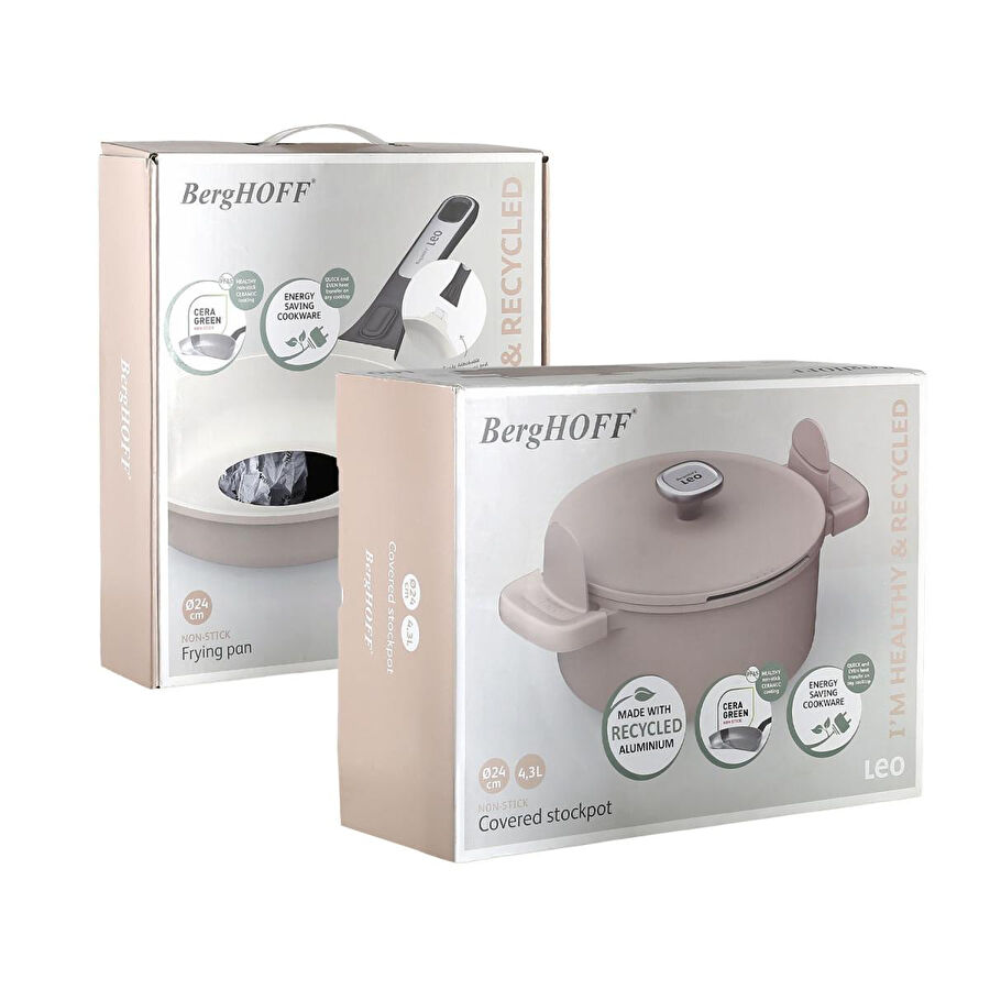 Berghoff Leo Phantom Kapakli Yapişmaz Tencere 24 Cm + Kizartma Tavasi 24 Cm Latte