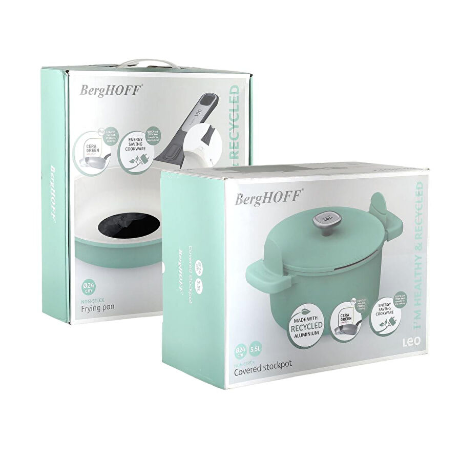 Berghoff Leo Phantom Kapakli Yapişmaz Deri̇n Tencere 24 Cm + Kizartma Tavasi 24 Cm Forest Green