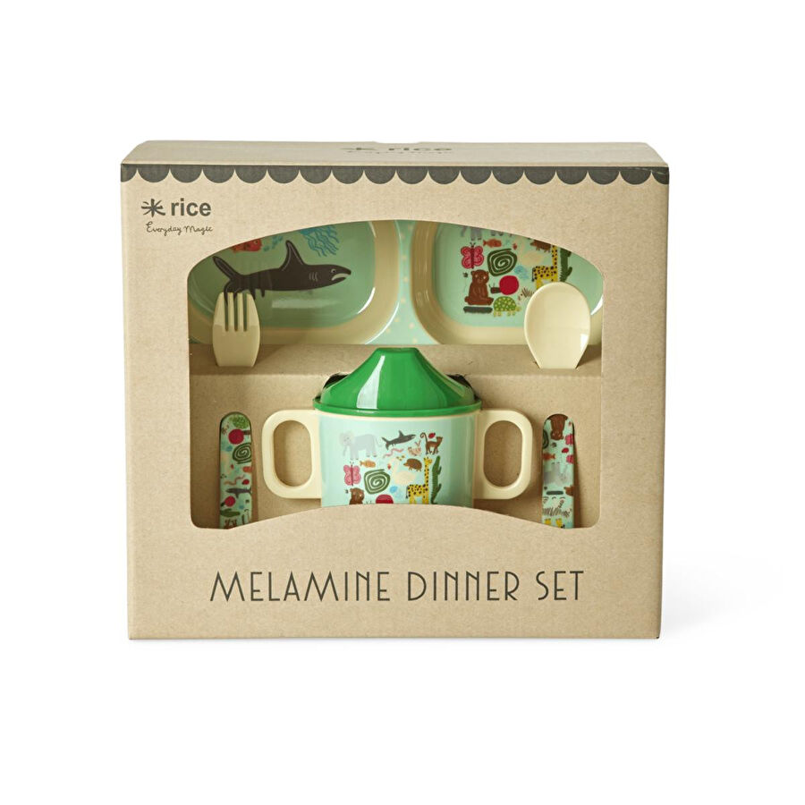 Rice Melamin Çocuk Yemek Seti - Yeşil Vahşi Yaşam