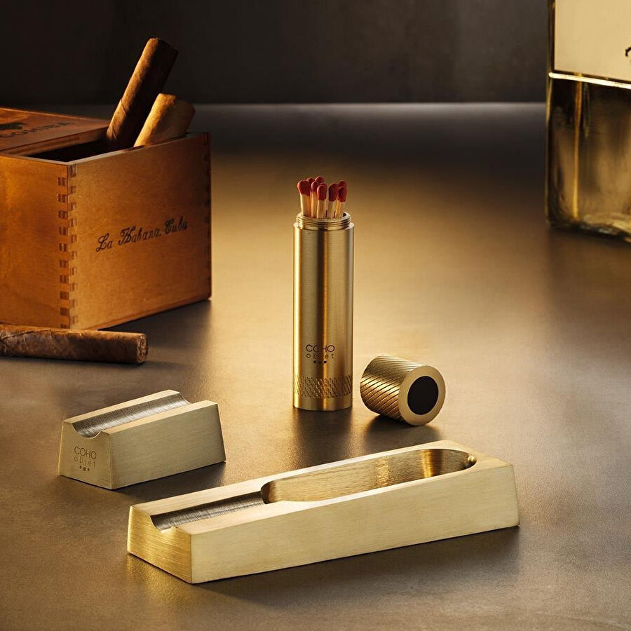 Coho Objet Coho Patron Inception Edition Pirinç Puro Küllük & Kibritlik & Puro Stand Seti