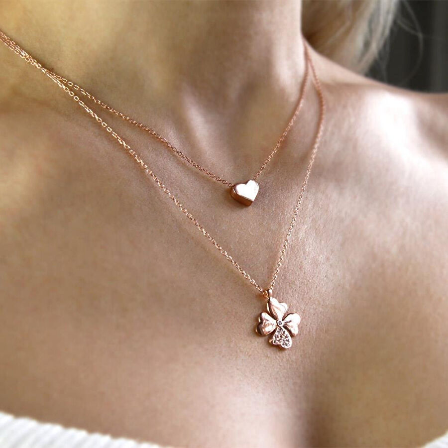 Coho Objet Coho Silver Celestia&clover El Yapımı Gümüş Gonca&kalp Kolye Seti