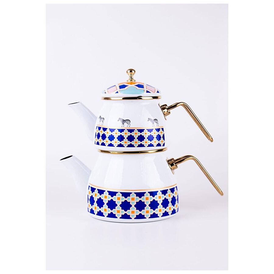 Emaylab Jaolu Zebra Desenli Emaye Çaydanlık Takımı (tüm Ocaklarda Kullanılabilir)