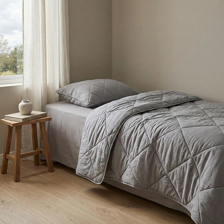 Penelope Microfiber Kumaş Tek Kişilik Gri Yastık Yorgan Seti - Colors In Comfort