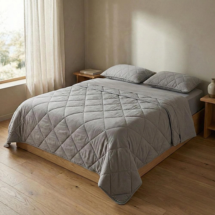 Penelope Microfiber Kumaş Çift Kişilik Gri Yastık Yorgan Seti - Colors In Comfort