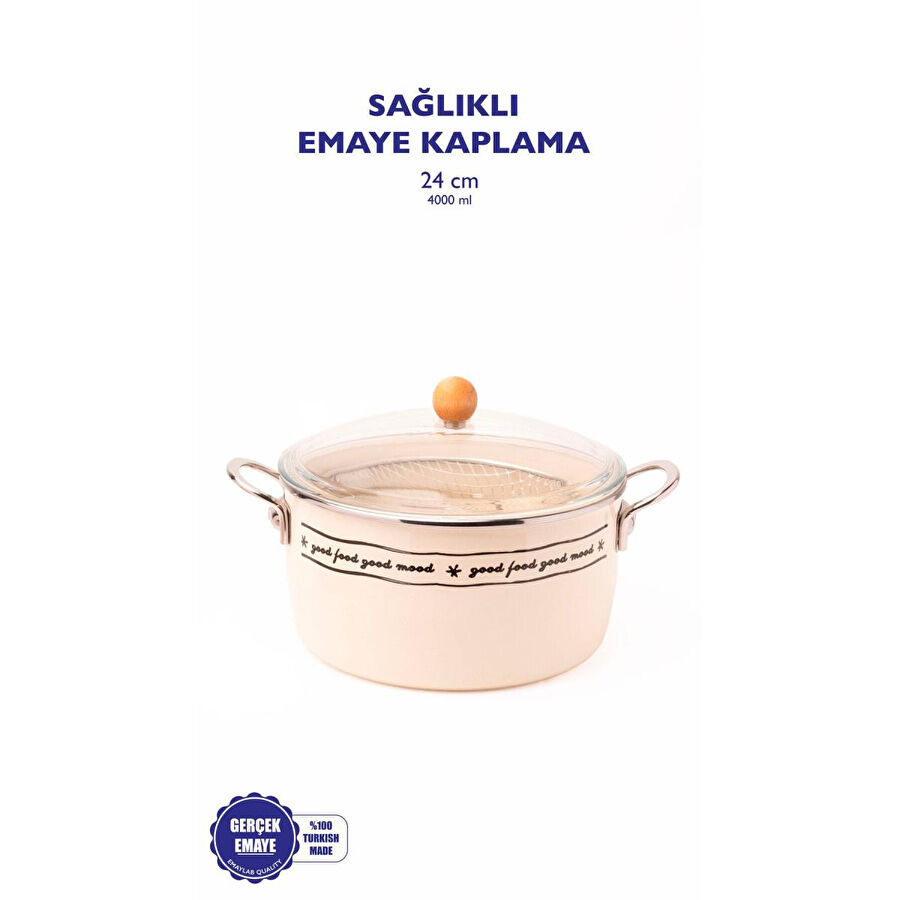 Emaylab Mood Emaye Kızartma Tenceresi/ Fritöz (özel Pyrex Kapaklı)